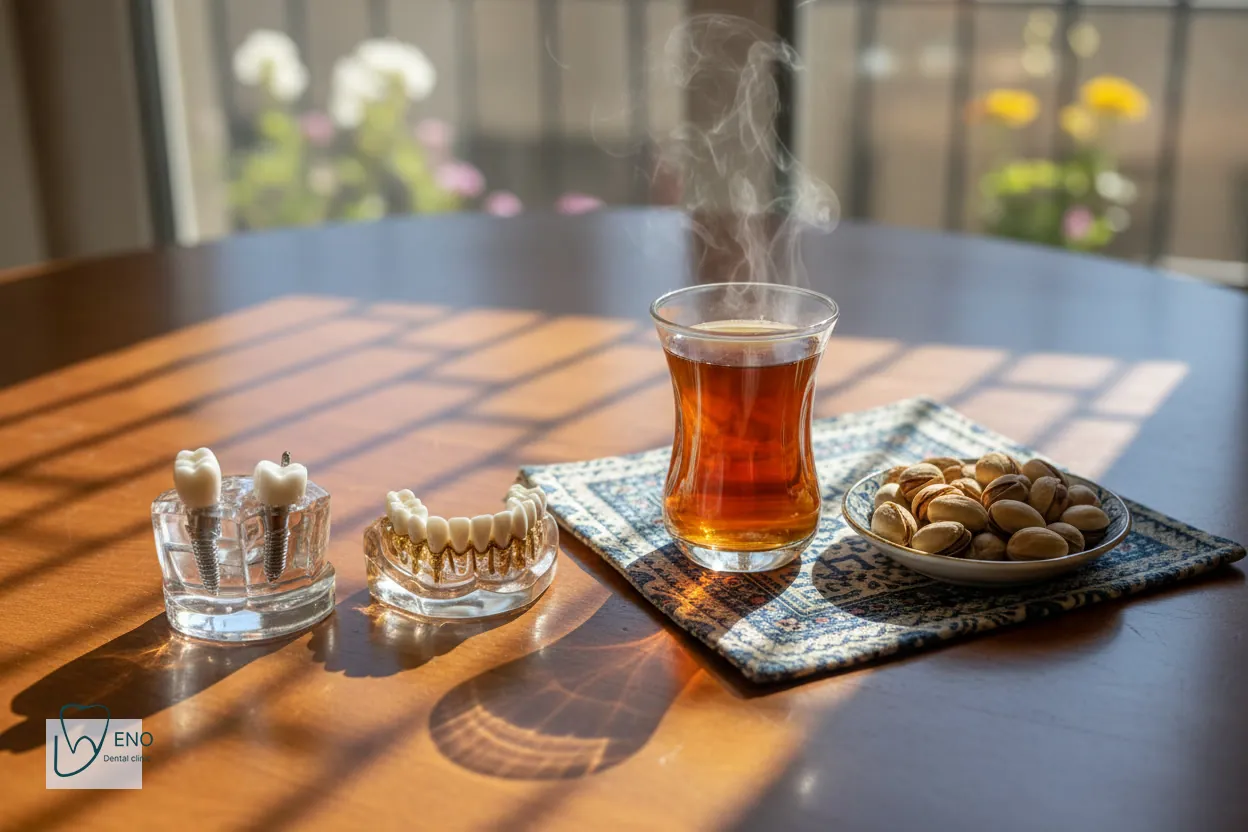 نمای نزدیک از بریج دندان و تکیه آن به دندانهای پایه