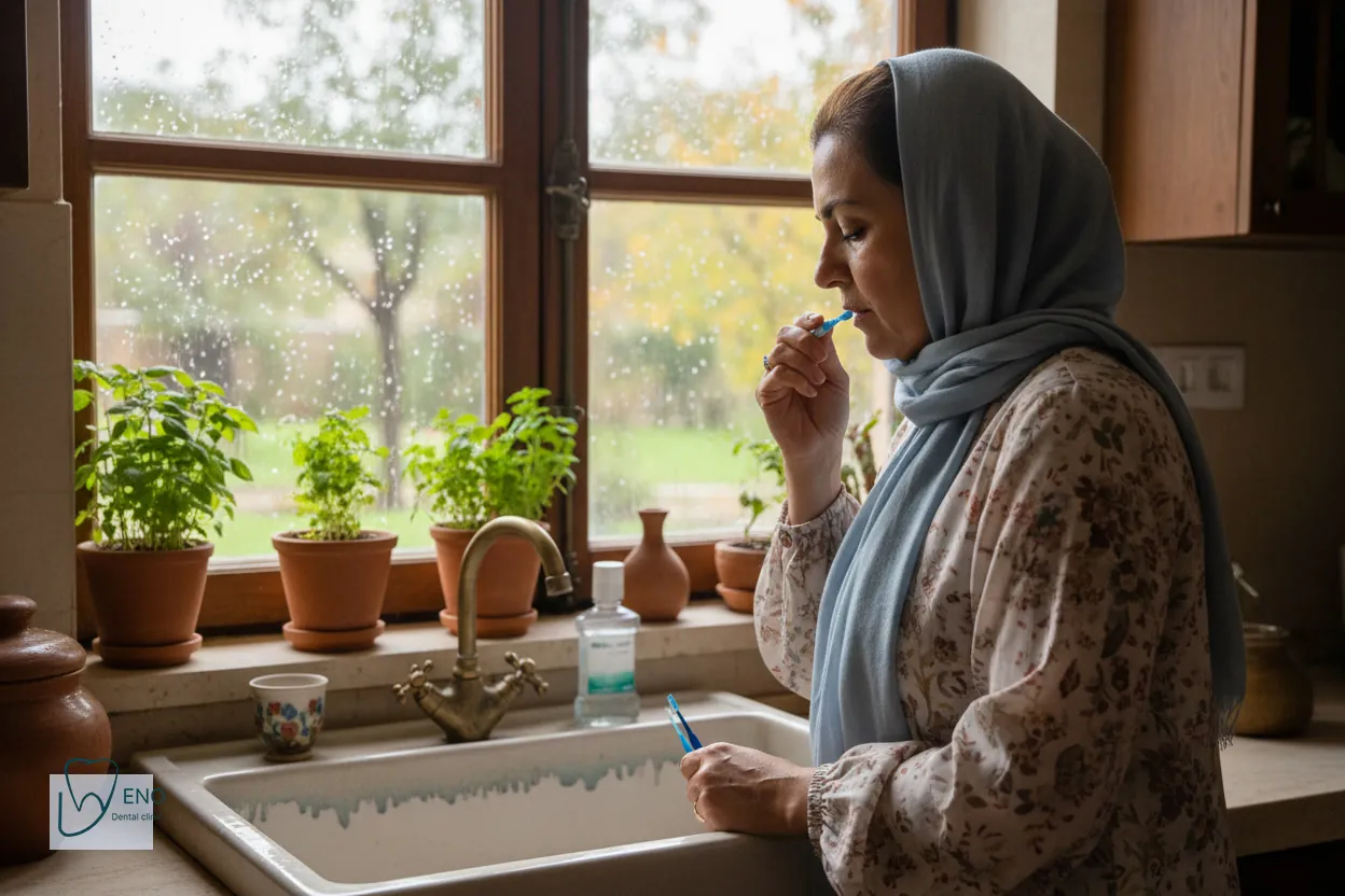 تمیز کردن بین دندانی اطراف ایمپلنت با نخ و برس بین دندانی