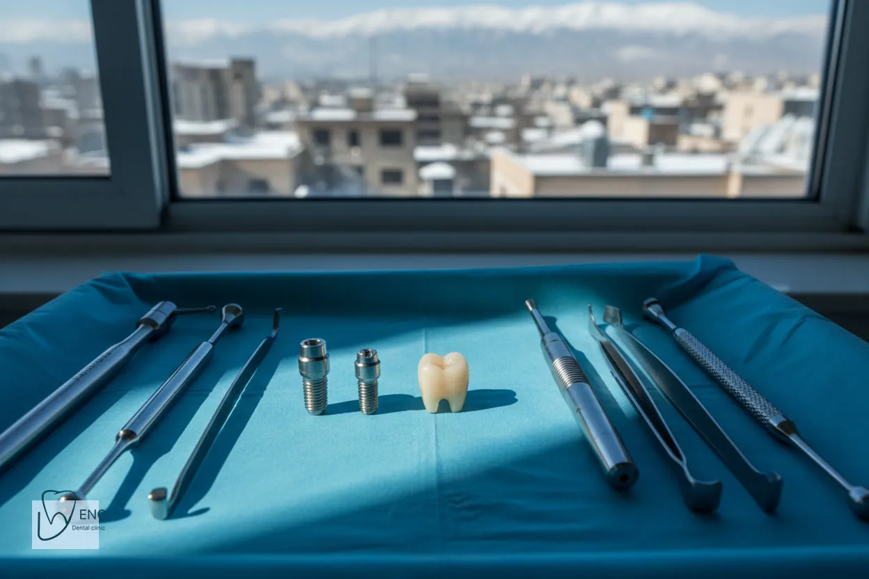 نمای شماتیک از قرارگیری پایه ایمپلنت در استخوان فک