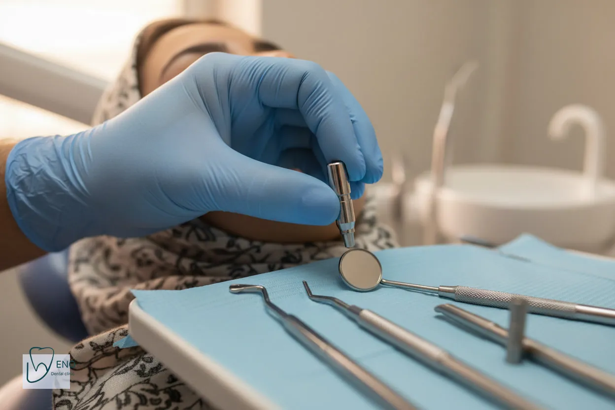 نمای نزدیک از قالبگیری روکش ایمپلنت دندان در مطب