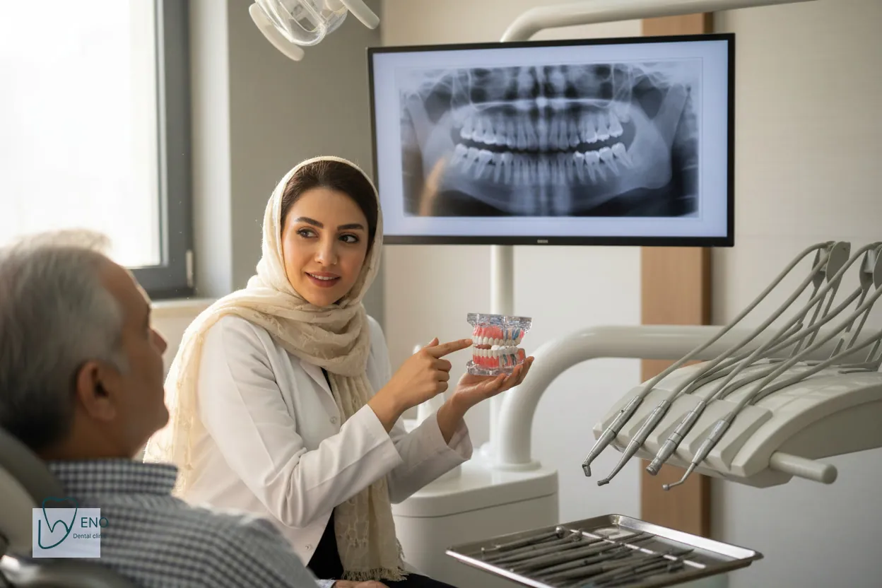 نمای شماتیک ایمپلنت برای بیدندانی کامل و اتصال پروتز