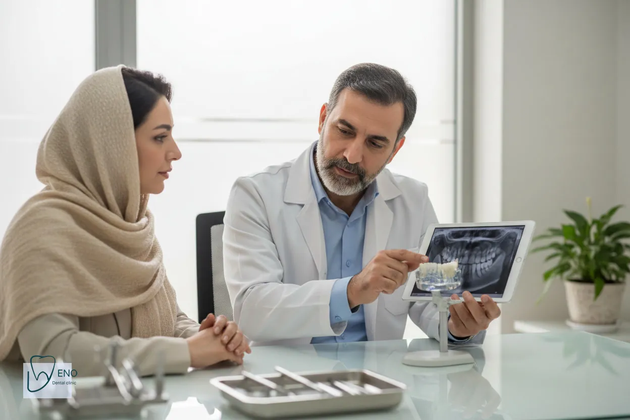 نمای شماتیک اجزای ایمپلنت دندان و طول عمر تقریبی هر بخش